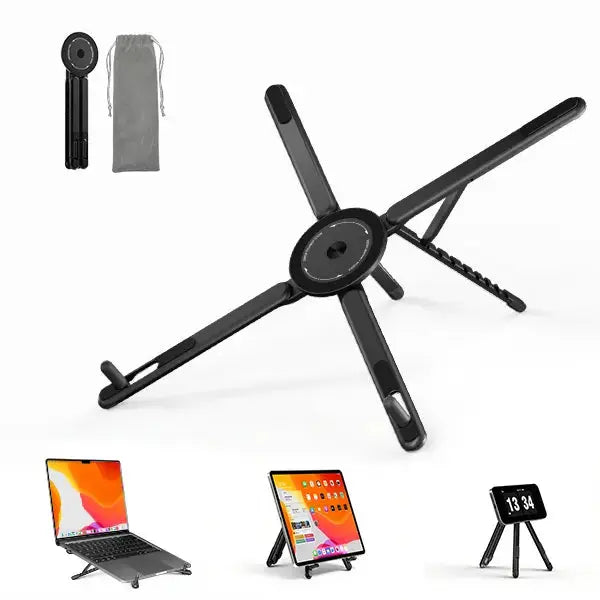 Elevate Your Workspace with the Viozon Portable Aluminum Laptop Stand - Adjustable, Foldable & Magnetic Phone Holder for 10–16” Laptops & 4–13” Phones/Tablets (Silver)