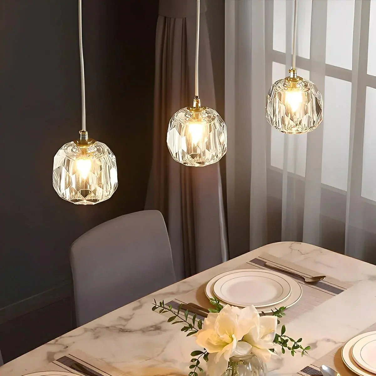 Modern Elegance | Glass Pendant Light Fixture with Adjustable Height | Integrated LED for Versatile Kitchen Lighting 11