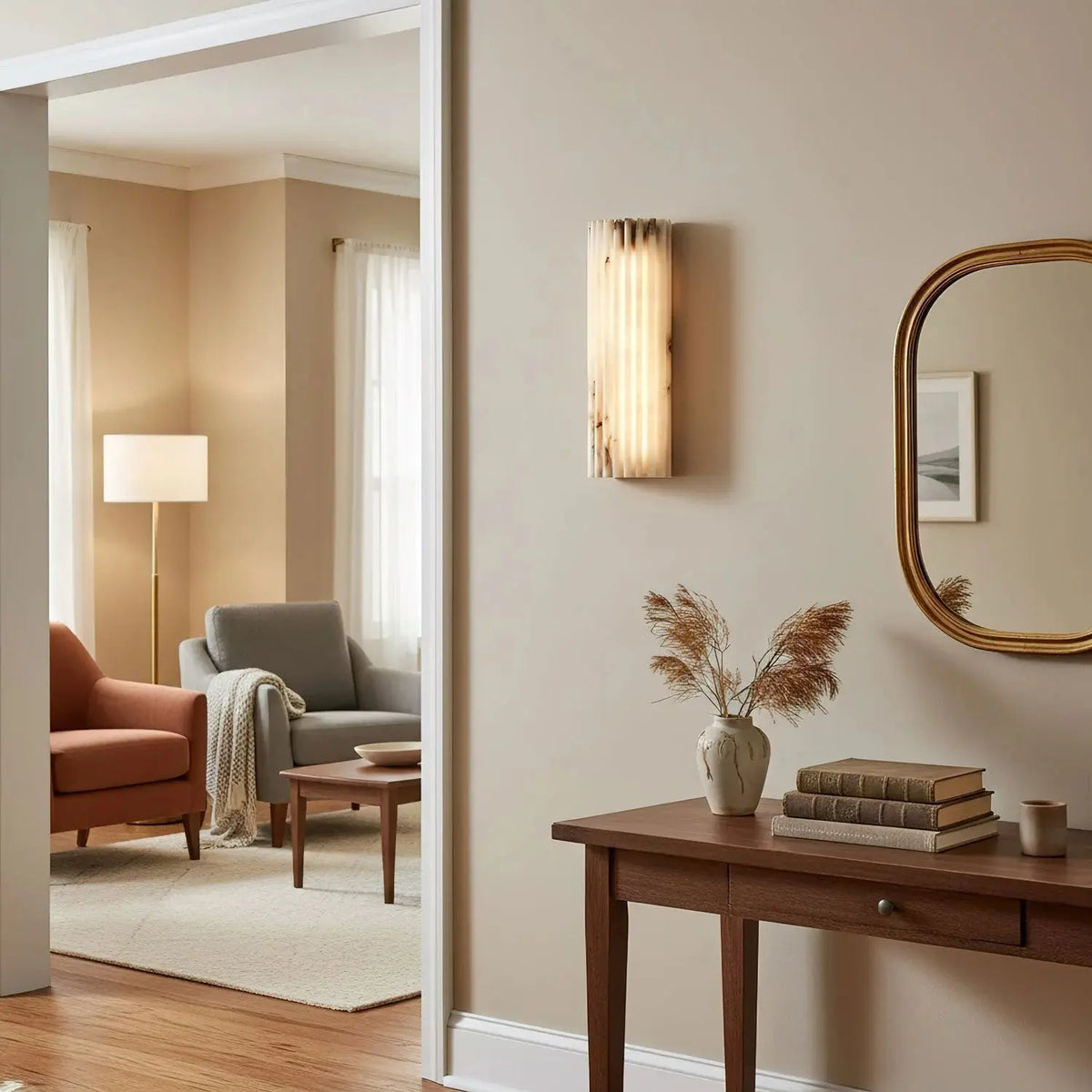 Rula Collection | Wall Light Sconce with Integrated LED & Dimmable Feature | Sculptural Alabaster Design for Warm Ambient Lighting 8