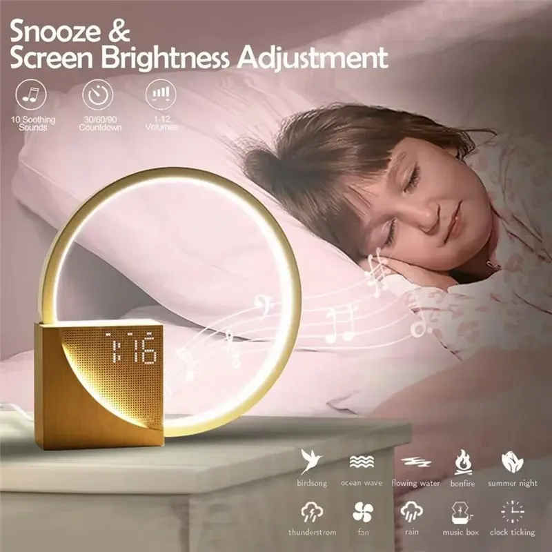 Elevate Your Morning Routine with Our Stylish 3-Level Dimmable Touch Table Lamp Alarm Clock - The Ideal Night Light and White Noise Companion for Kids!
