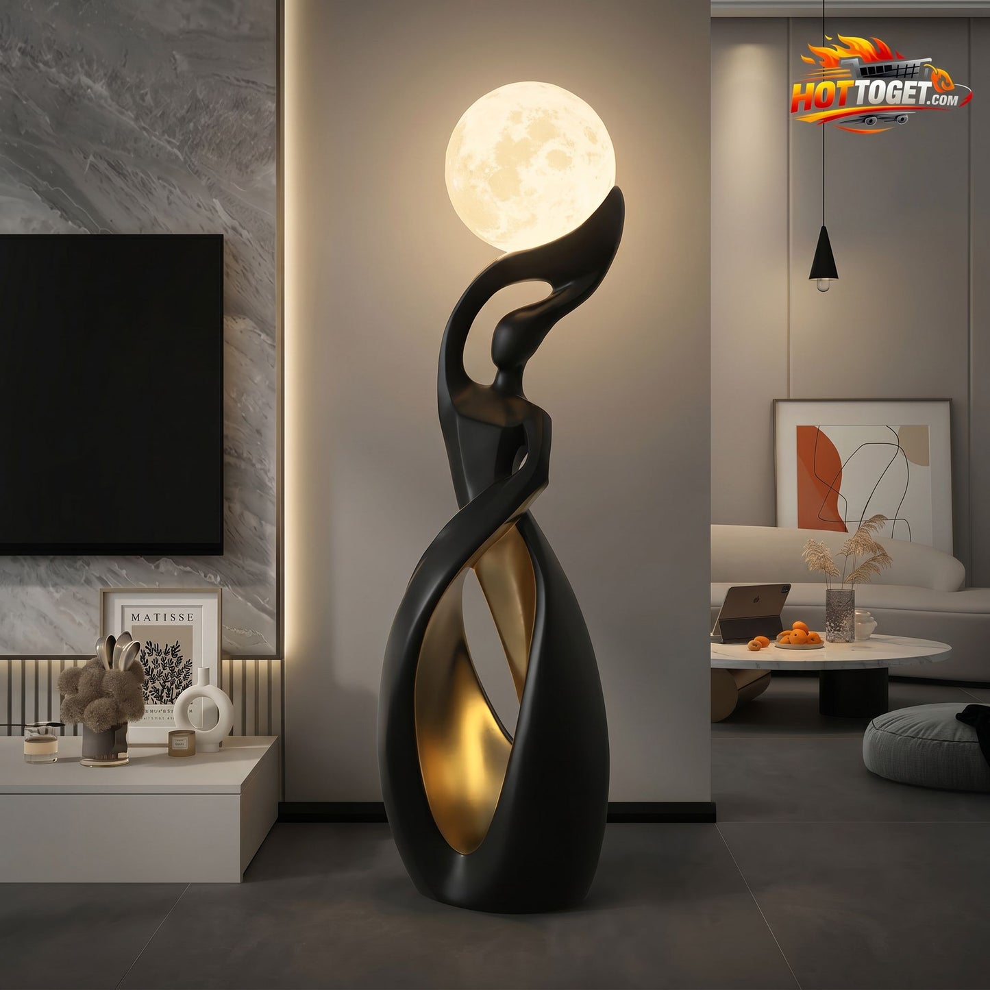 Artistic Lady Moon Floor Lamp — 16-Color Touch Control, USB Rechargeable, Sculptural Home Decor