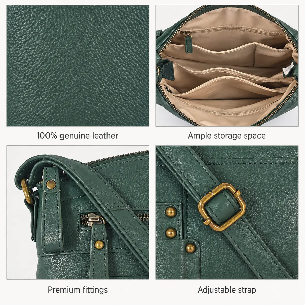 Full-Grain Leather Crossbody Bag for Women – Medium, Olive Wash Hottoget