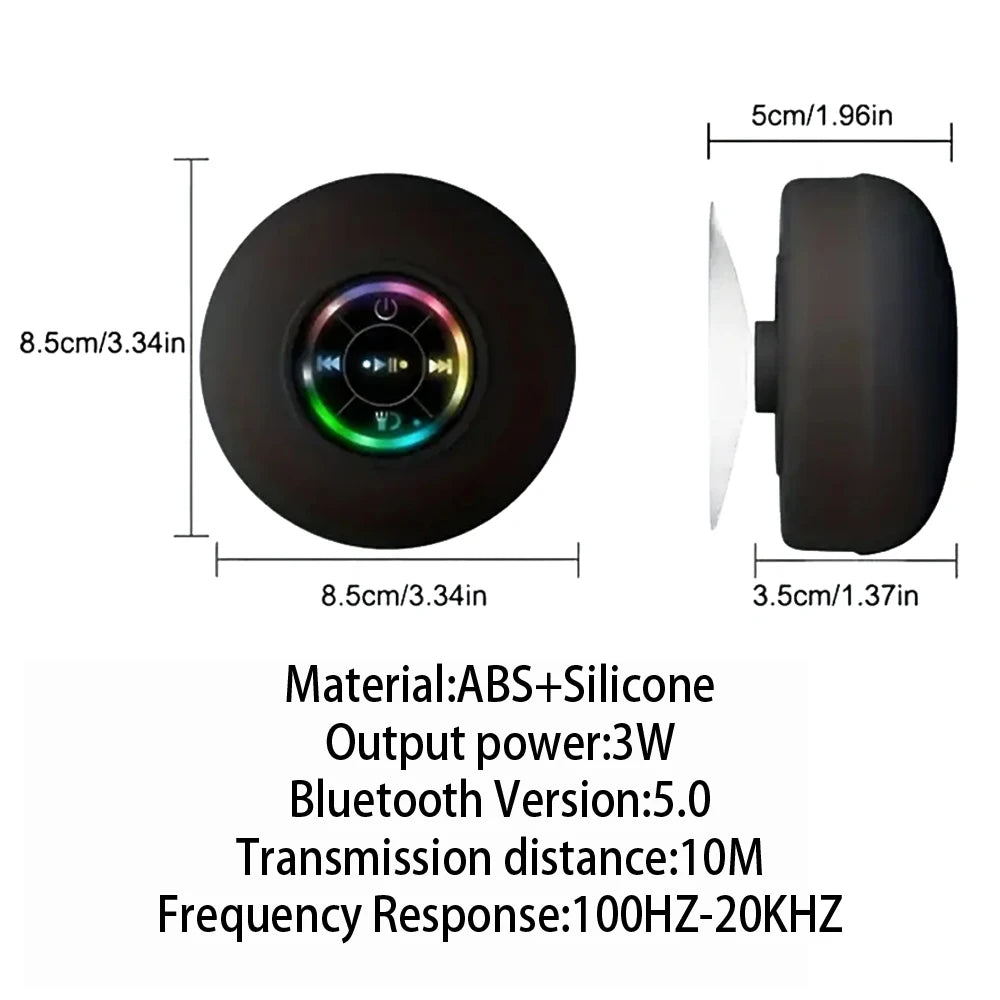 Portable Bluetooth Speaker — Waterproof LED Light, Suction Cup for Shower & Outdoor
