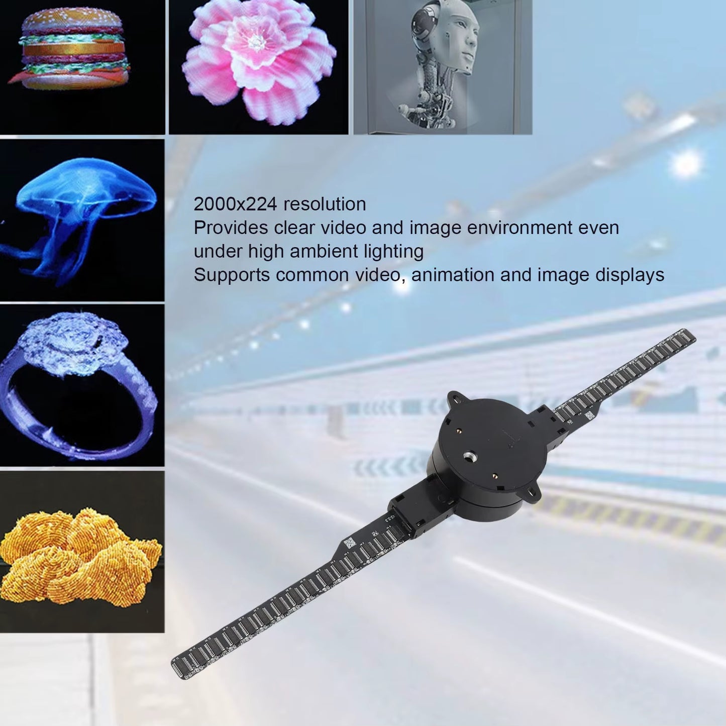 Elevate Your Advertising with the 3D Hologram Fan Projector – 16.5 Inch, 2000x224 Resolution, WiFi Enabled for Stunning Visual Displays