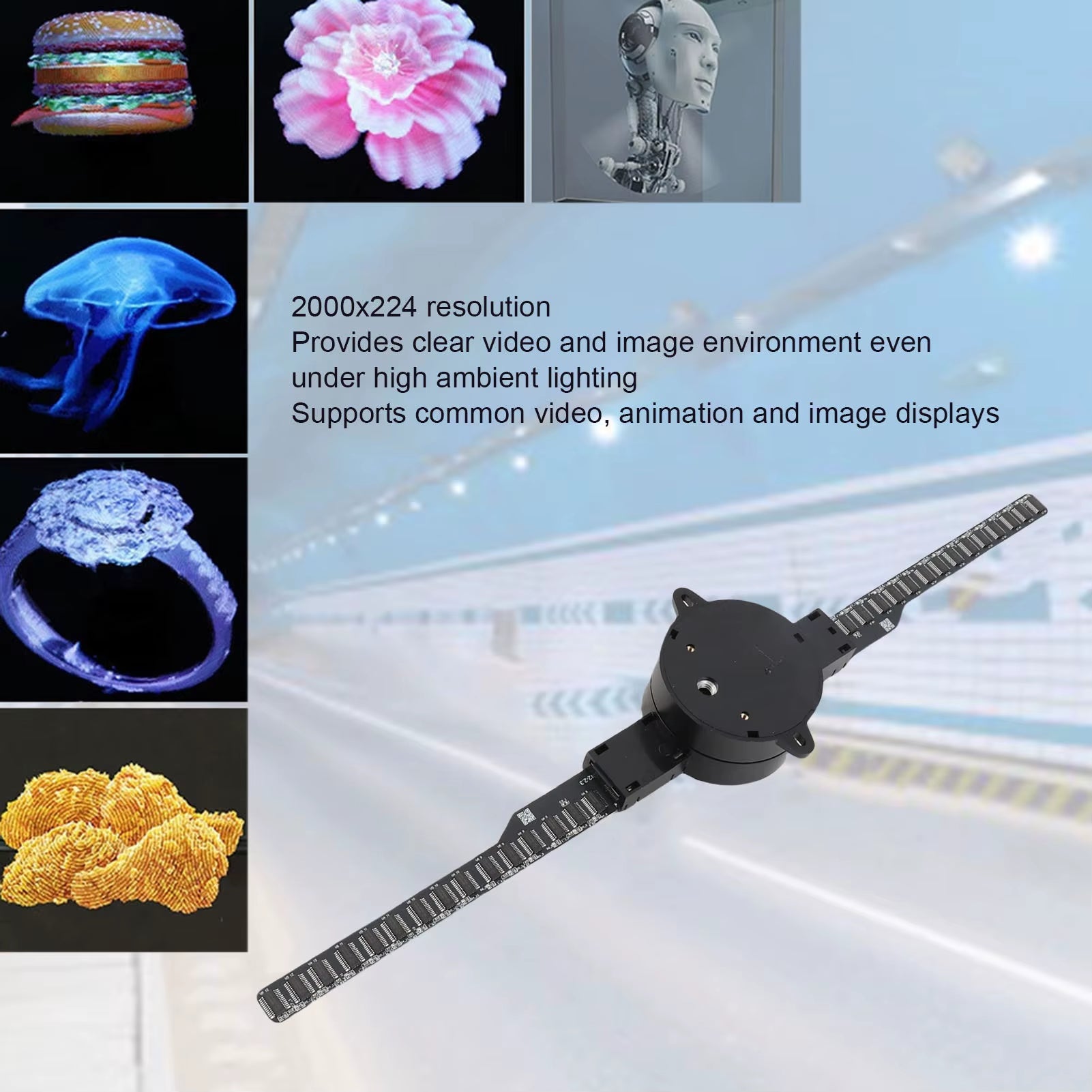 Elevate Your Advertising with the 3D Hologram Fan Projector – 16.5 Inch, 2000x224 Resolution, WiFi Enabled for Stunning Visual Displays