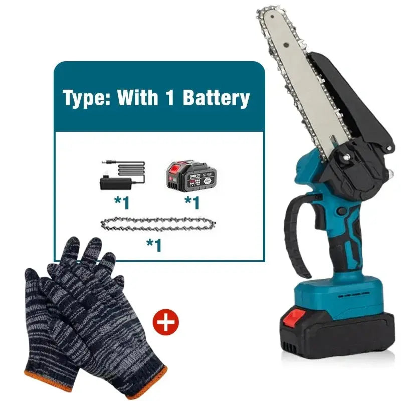 6-inch battery-powered mini chain saw with 2 batteries