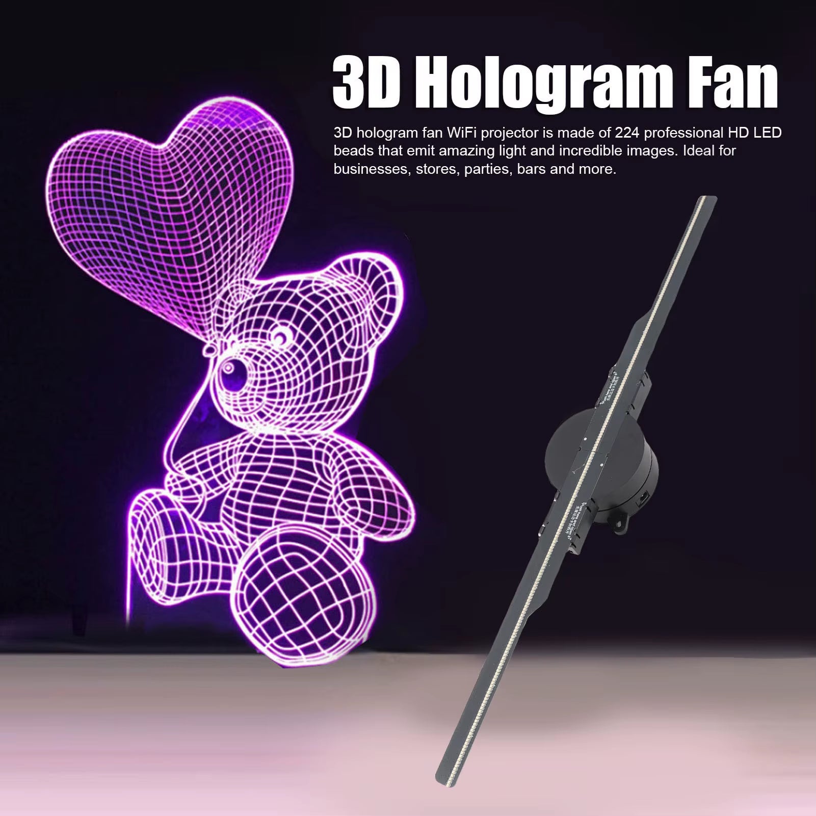 Elevate Your Advertising with the 3D Hologram Fan Projector – 16.5 Inch, 2000x224 Resolution, WiFi Enabled for Stunning Visual Displays