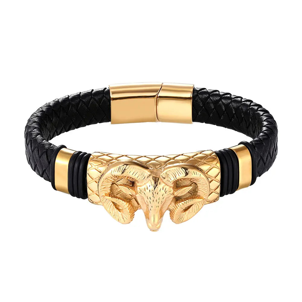 Braided leather texture of men's constellation stainless steel bracelet