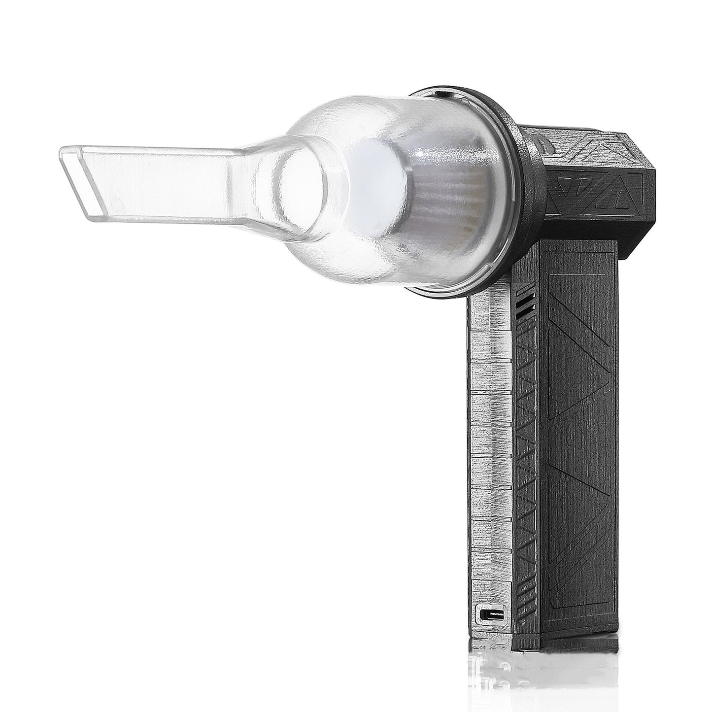 Cordless air duster and mini vacuum with clear suction nozzle attachment