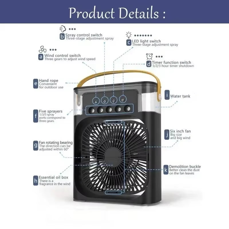 Experience Ultimate Comfort: 3-in-1 Portable Fan, Air Conditioner, and Humidifier with LED Night Light