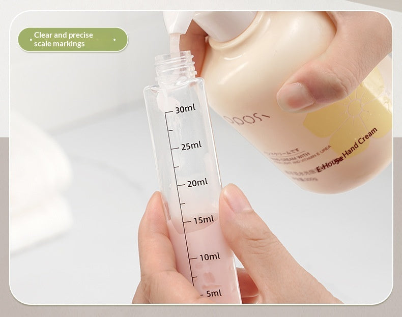 Travel dispenser bottles with label stickers applied