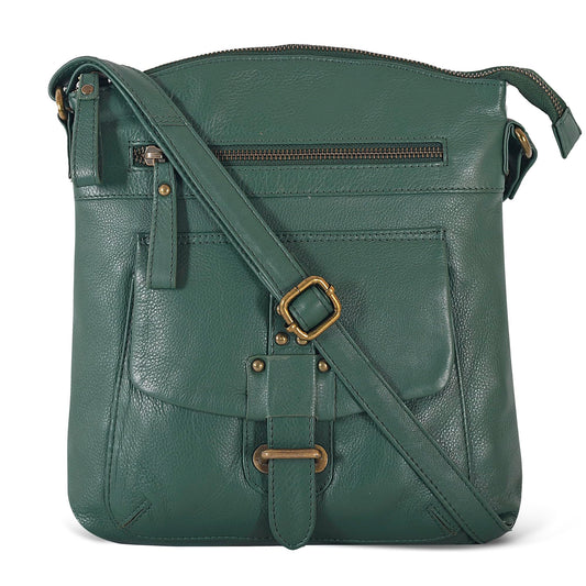 Full-Grain Leather Crossbody Bag for Women – Medium, Olive Wash - Hottoget