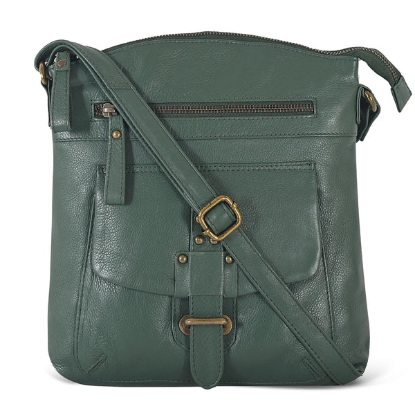 Full-Grain Leather Crossbody Bag for Women – Medium, Olive Wash
