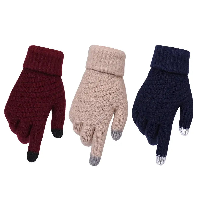 Knitted touchscreen winter gloves