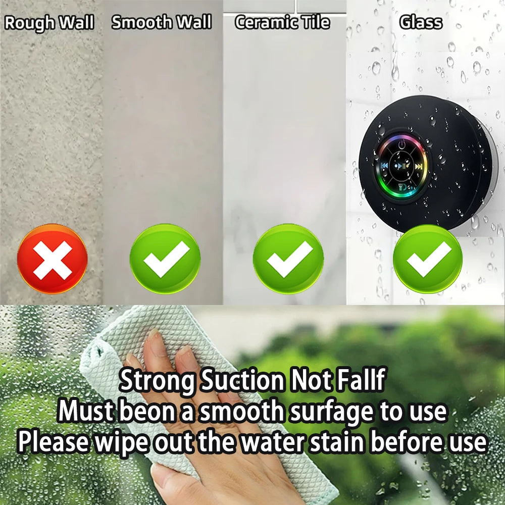 Portable Bluetooth Speaker — Waterproof LED Light, Suction Cup for Shower & Outdoor