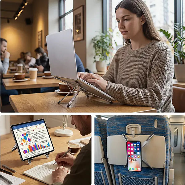 Elevate Your Workspace with the Viozon Portable Aluminum Laptop Stand - Adjustable, Foldable & Magnetic Phone Holder for 10–16” Laptops & 4–13” Phones/Tablets (Silver)