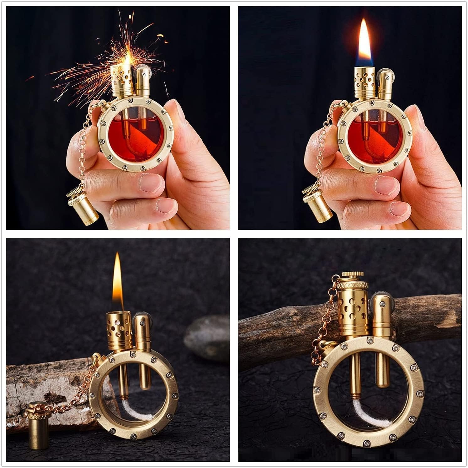 Vintage Gold Kerosene Lighter - Unique Transparent Bottle Design with Steampunk Flair, Perfect Gift for Men