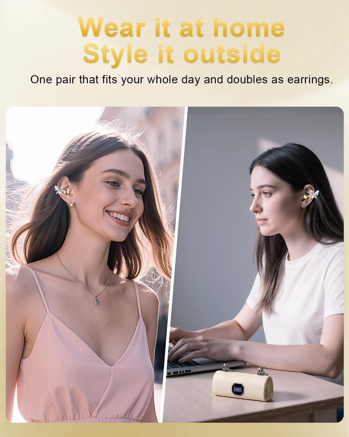 Stylish Bluetooth Wireless Open Ear Earbuds with Elegant Butterfly Clip Design - IPX5 Waterproof Headphones for Active Women and Girls, Perfect for Sports and Workouts