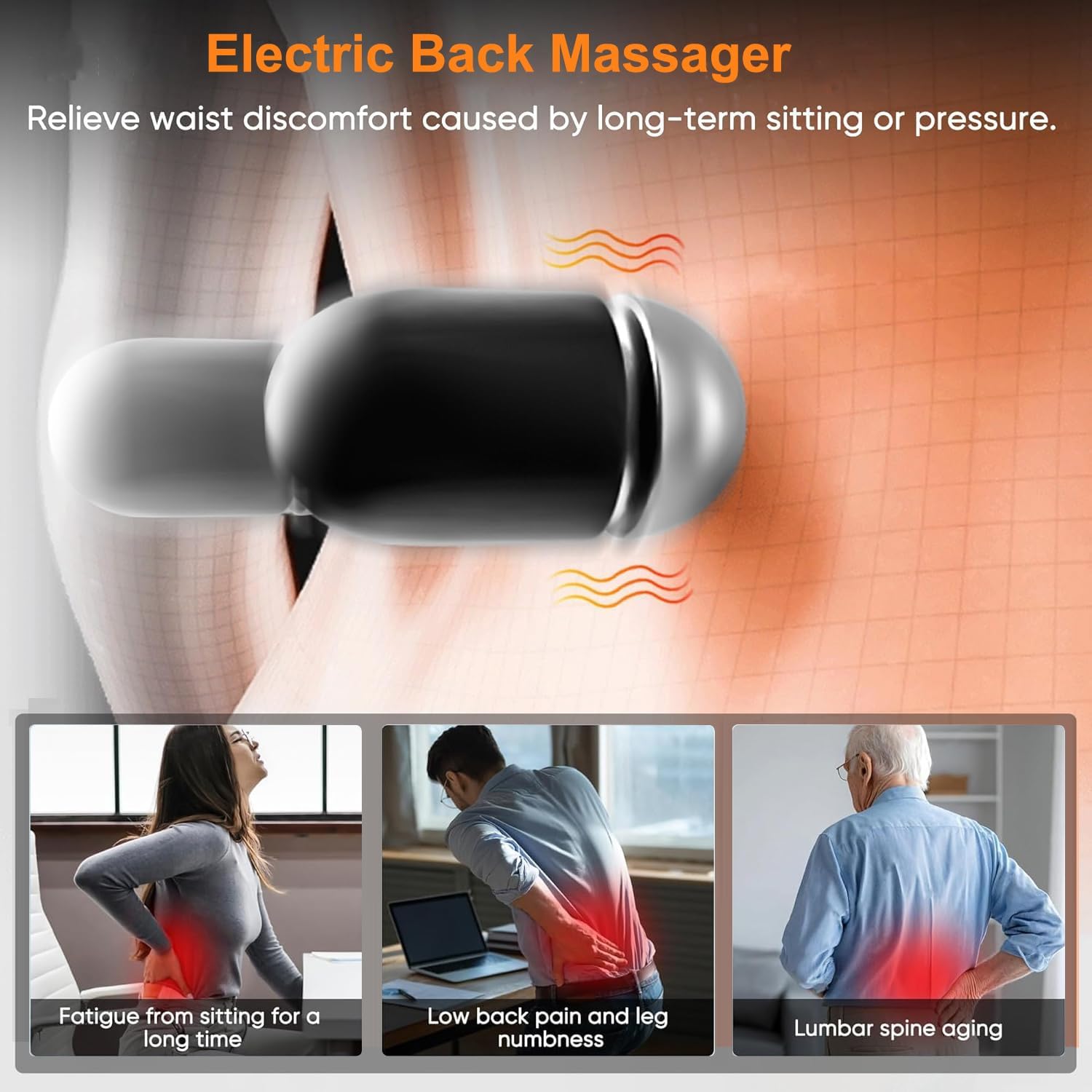 Experience Ultimate Comfort with the 3-in-1 Electric Back Massager - Heat, Vibration, and Lumbar Support for Your Lower Back in Dark Grey