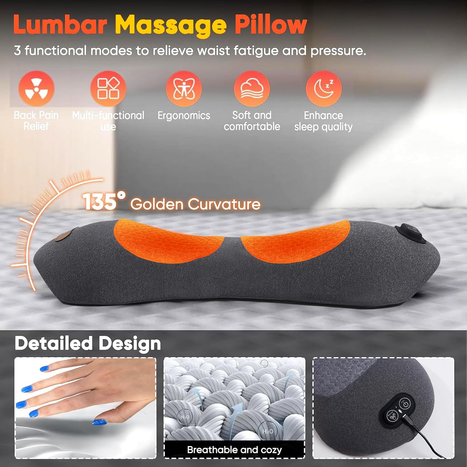 Experience Ultimate Comfort with the 3-in-1 Electric Back Massager - Heat, Vibration, and Lumbar Support for Your Lower Back in Dark Grey