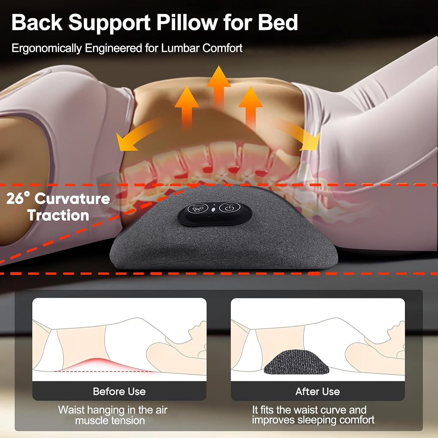 Experience Ultimate Comfort with the 3-in-1 Electric Back Massager - Heat, Vibration, and Lumbar Support for Your Lower Back in Dark Grey