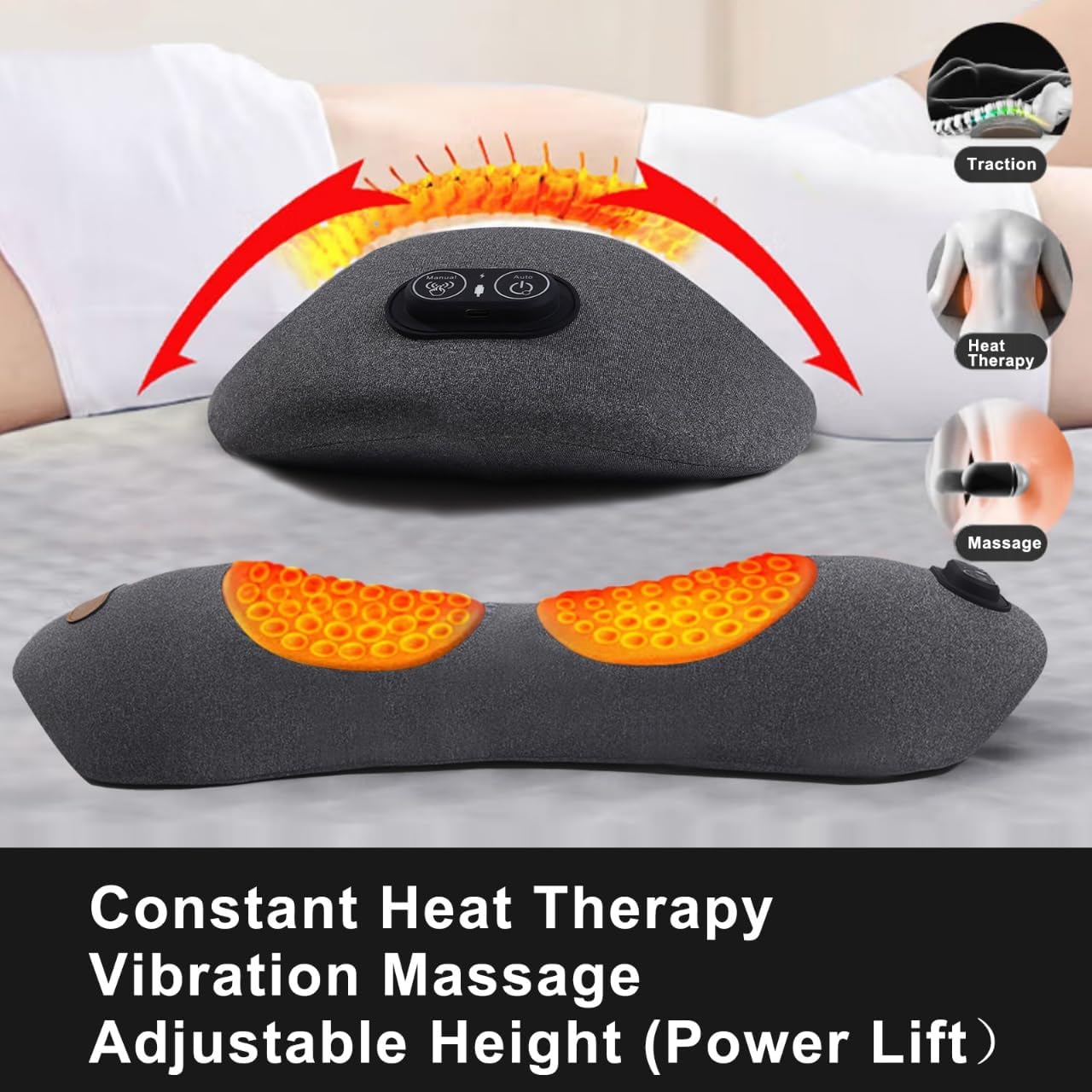 Experience Ultimate Comfort with the 3-in-1 Electric Back Massager - Heat, Vibration, and Lumbar Support for Your Lower Back in Dark Grey