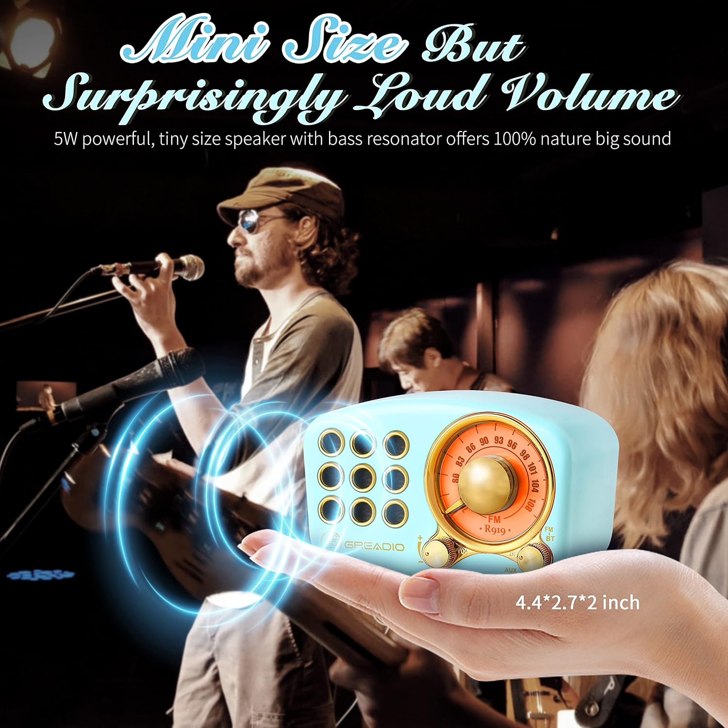 Retro Bluetooth Speaker - Vintage FM Radio with Classic Design, Enhanced Bass, High Volume, Bluetooth 5.0 Wireless Connectivity, TF Card and MP3 Player (Blue)