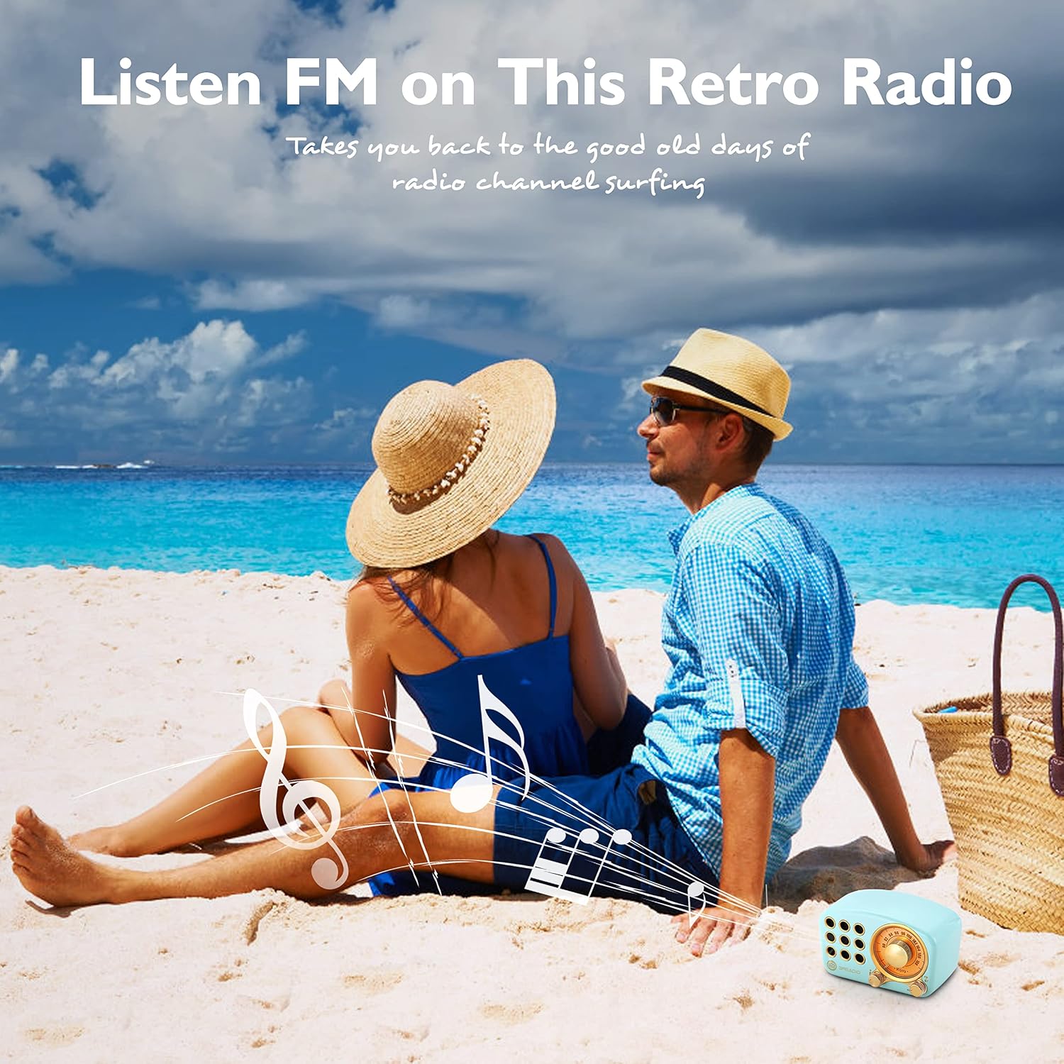 Retro Bluetooth Speaker - Vintage FM Radio with Classic Design, Enhanced Bass, High Volume, Bluetooth 5.0 Wireless Connectivity, TF Card and MP3 Player (Blue)