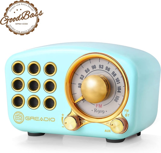 Retro Bluetooth Speaker - Vintage FM Radio with Classic Design, Enhanced Bass, High Volume, Bluetooth 5.0 Wireless Connectivity, TF Card and MP3 Player (Blue)