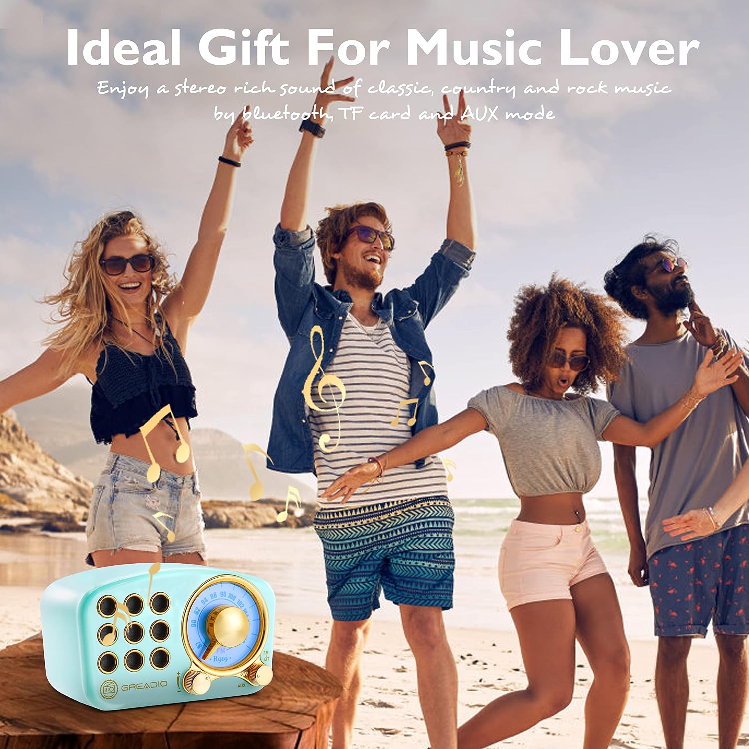 Retro Bluetooth Speaker - Vintage FM Radio with Classic Design, Enhanced Bass, High Volume, Bluetooth 5.0 Wireless Connectivity, TF Card and MP3 Player (Blue)