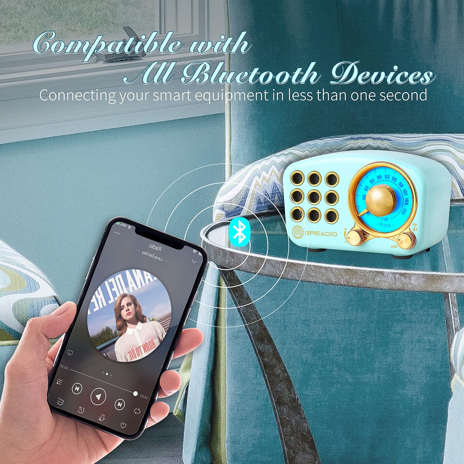 Retro Bluetooth Speaker - Vintage FM Radio with Classic Design, Enhanced Bass, High Volume, Bluetooth 5.0 Wireless Connectivity, TF Card and MP3 Player (Blue)