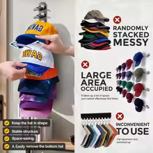 Baseball Cap Organizer — Wall-Mounted Hat Rack, Holds Up to 18 Caps, Adhesive or Drill Mount
