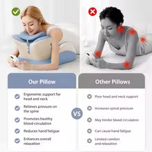 Multifunctional small pillow with blue and gray color matching, labeled RELAXDUCK.