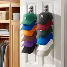 Baseball Cap Organizer — Wall-Mounted Hat Rack, Holds Up to 18 Caps, Adhesive or Drill Mount