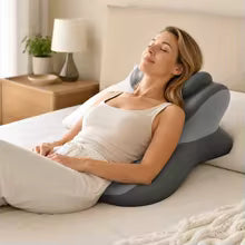 Multifunctional small pillow with blue and gray color matching, labeled RELAXDUCK.