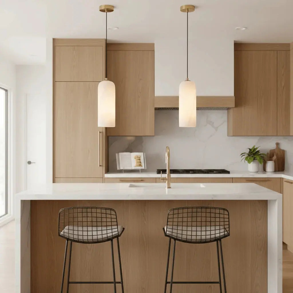 Alabaster Collection | Kitchen Pendant Lighting with Adjustable Height | Elegant Brass Finish for Soft Illumination 8