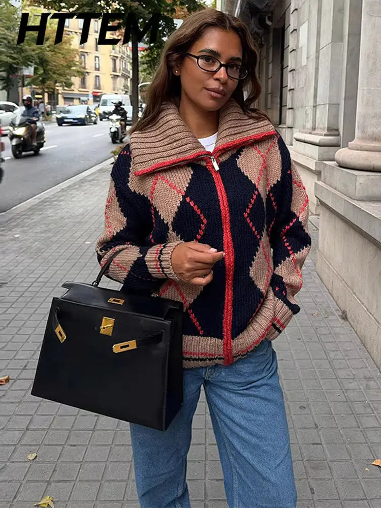 Autumn Breeze | Women's Cardigan Sweater with Zipper & Stand Collar | Loose Fit for Cozy Autumn Style