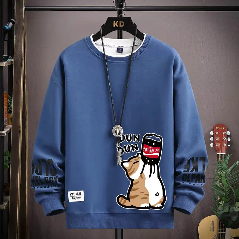 Casual Graphic Tees | Oversized Graphic T-Shirt with Cute Cat Print | Unisex Long Sleeve Design for Everyday Comfort 3