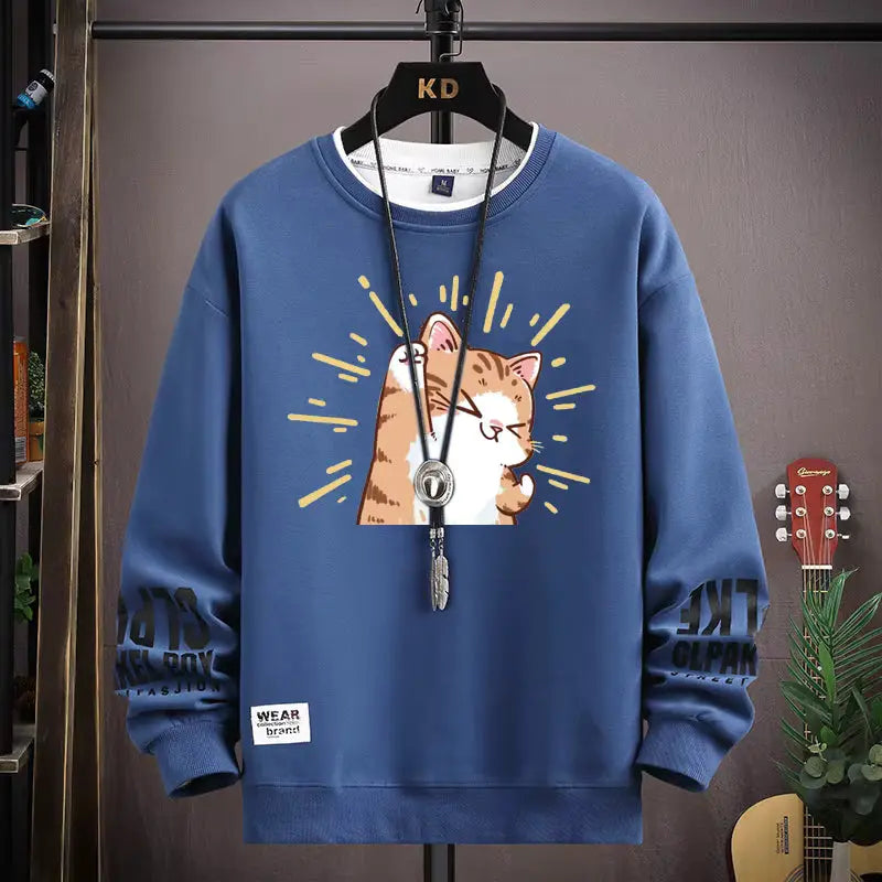 Casual Graphic Tees | Oversized Graphic T-Shirt with Cute Cat Print | Unisex Long Sleeve Design for Everyday Comfort 9
