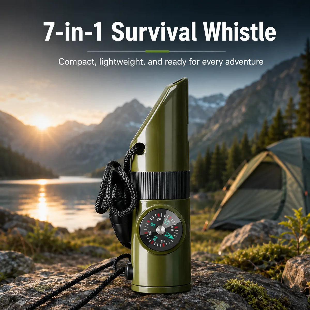 7-in-1 Survival Whistle with Compass, LED Light & Thermometer Hottoget