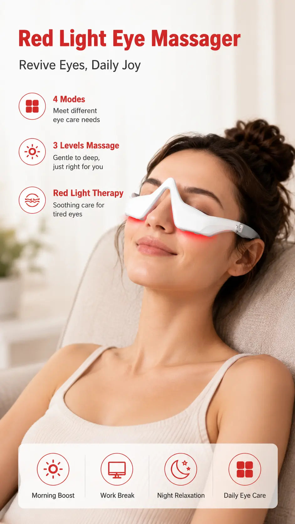 3D EMS Eye Massager with Red Light Therapy Hottoget