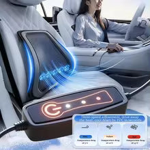 Car seat with a massage pillow and cooling function, featuring a woman driving.