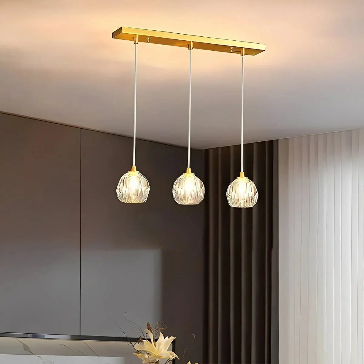 Modern Elegance | Glass Pendant Light Fixture with Adjustable Height | Integrated LED for Versatile Kitchen Lighting 8
