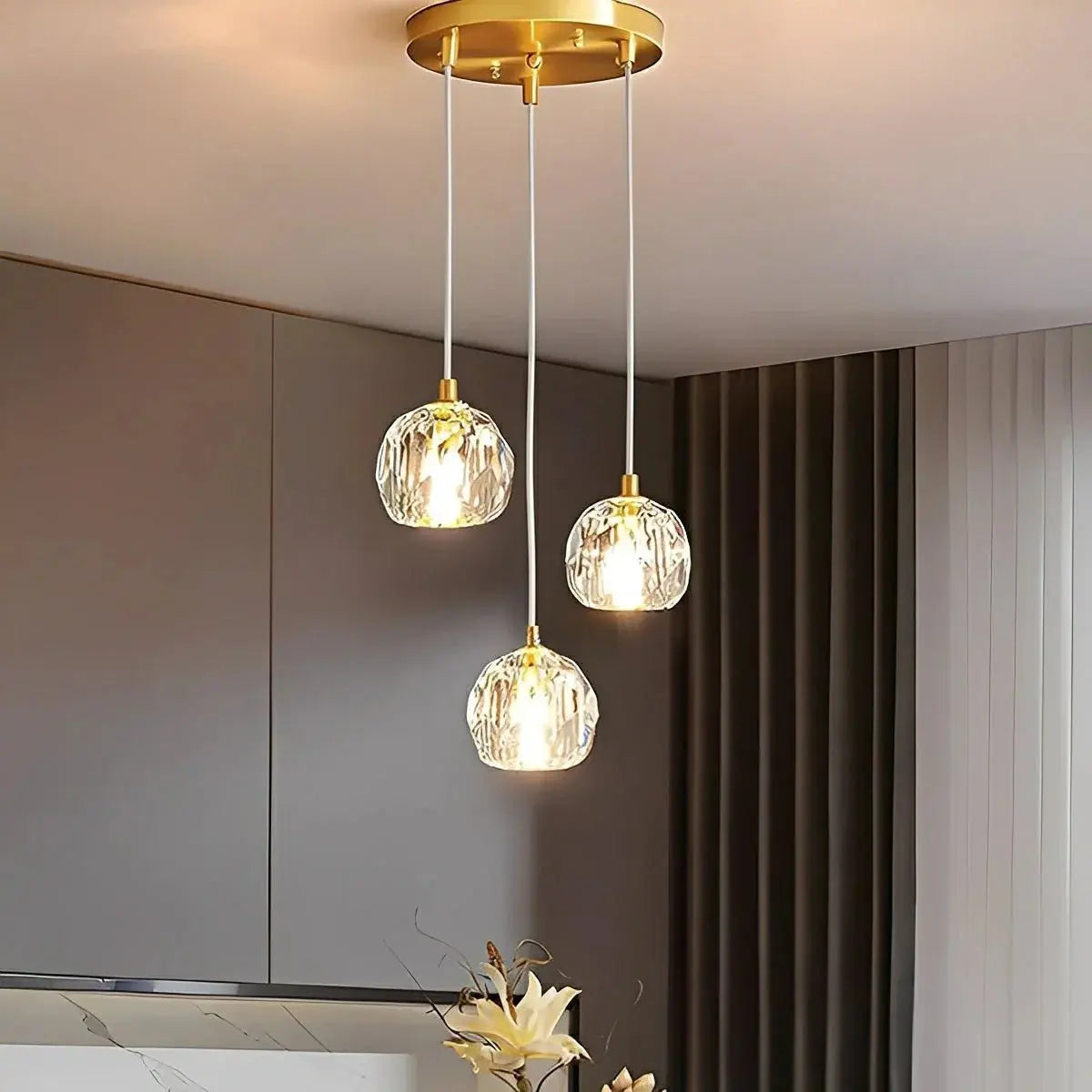 Modern Elegance | Glass Pendant Light Fixture with Adjustable Height | Integrated LED for Versatile Kitchen Lighting 9