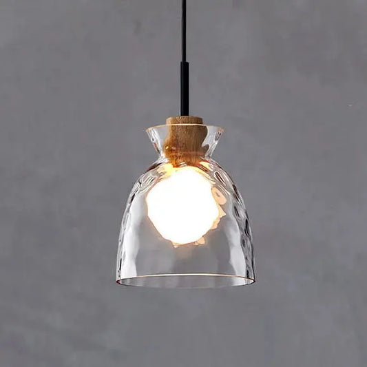 Nordic Collection | Glass Pendant Light with Natural Wood Accent | Modern Kitchen Pendant Lighting for Ambient Illumination 0