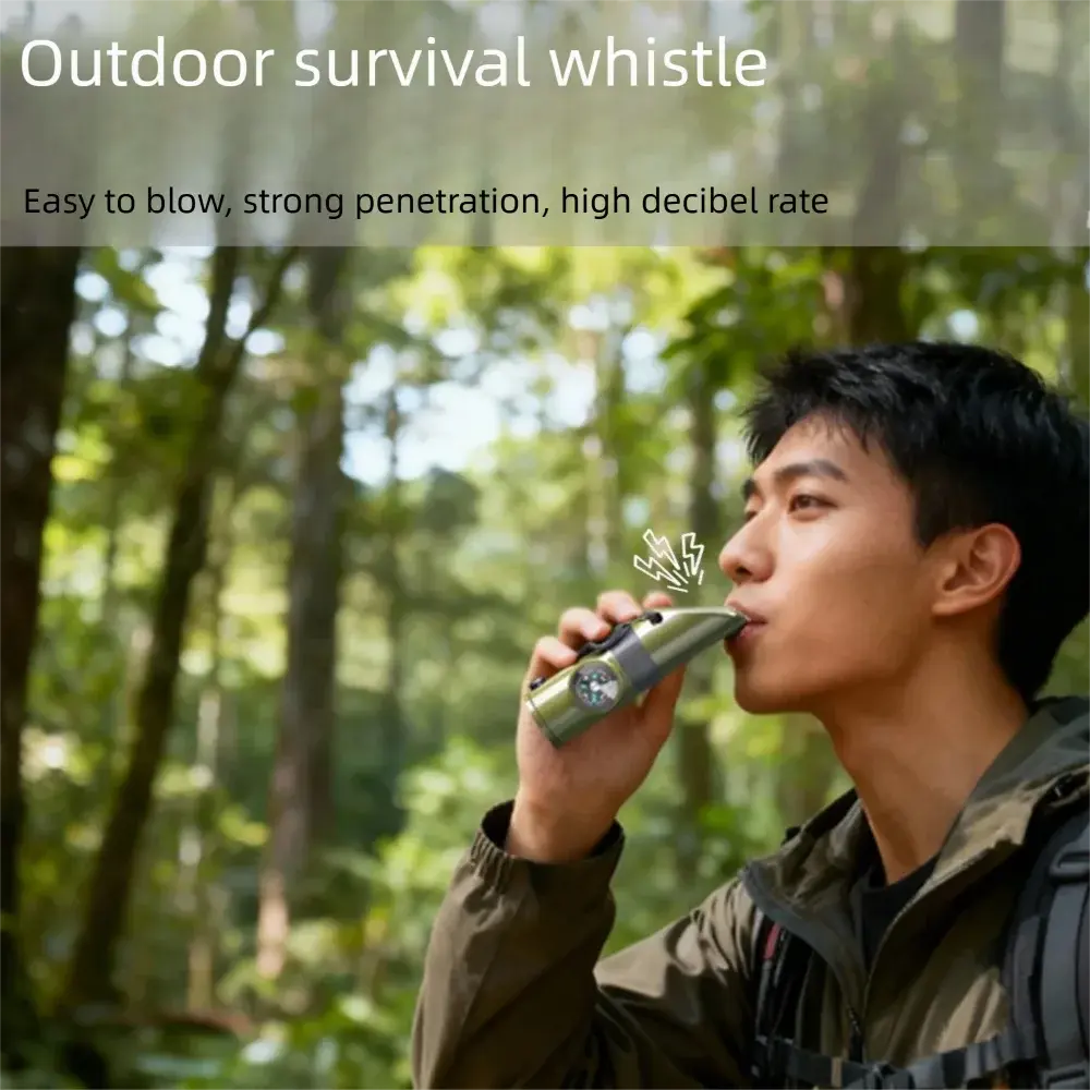 7-in-1 Survival Whistle with Compass, LED Light & Thermometer Hottoget