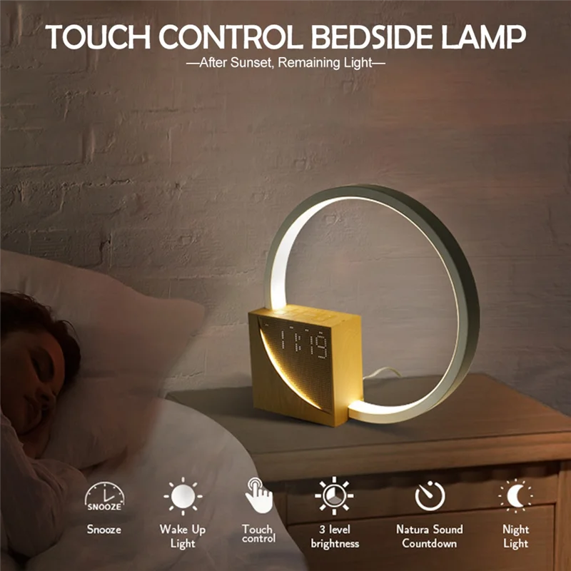 Elevate Your Morning Routine with Our Stylish 3-Level Dimmable Touch Table Lamp Alarm Clock - The Ideal Night Light and White Noise Companion for Kids!