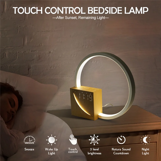 Elevate Your Morning Routine with Our Stylish 3-Level Dimmable Touch Table Lamp Alarm Clock - The Ideal Night Light and White Noise Companion for Kids!