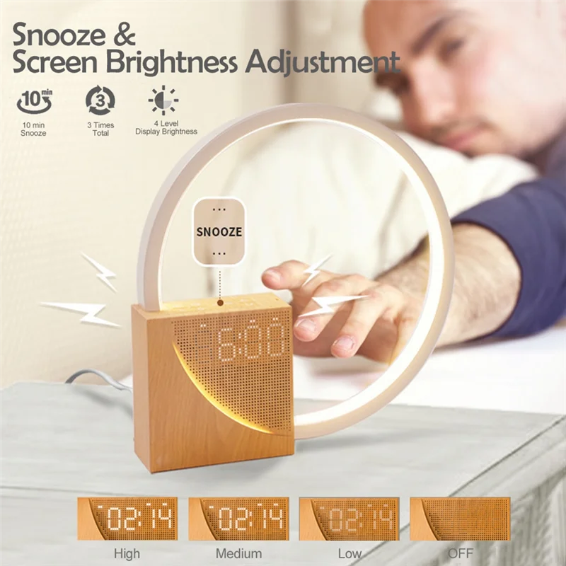 Elevate Your Morning Routine with Our Stylish 3-Level Dimmable Touch Table Lamp Alarm Clock - The Ideal Night Light and White Noise Companion for Kids!