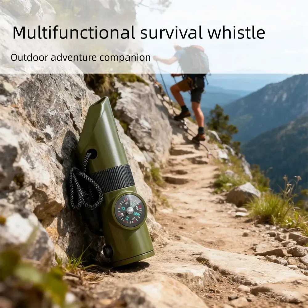 7-in-1 Survival Whistle with Compass, LED Light & Thermometer Hottoget